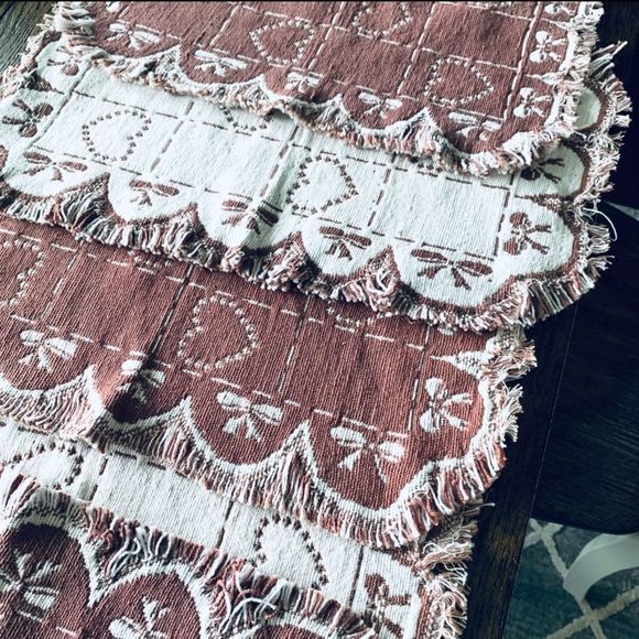 VTG 1993 NWT homemaker farmhouse cotton hearts fringe dhurrie placemats (6)